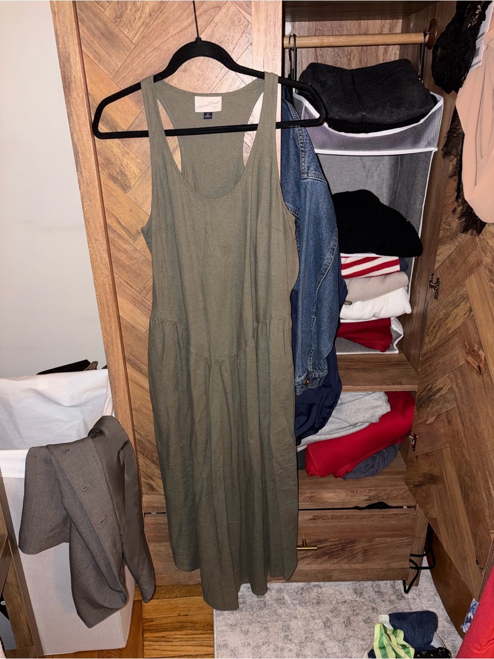 Target Threshold Linen Olive Green Tank Midi Dress